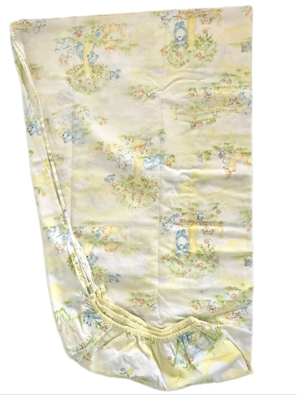 Dundee Country Sunshine Yellow Bear Bunny Baby Crib Fitted Sheet 48 X 36 Vintage